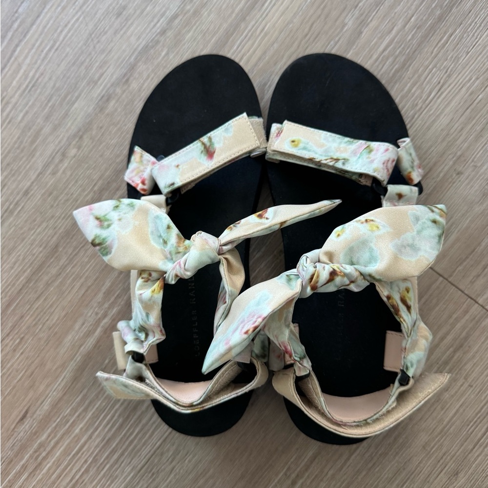 Loeffler Randall Floral Bow Tie Sandals - Black & Cream